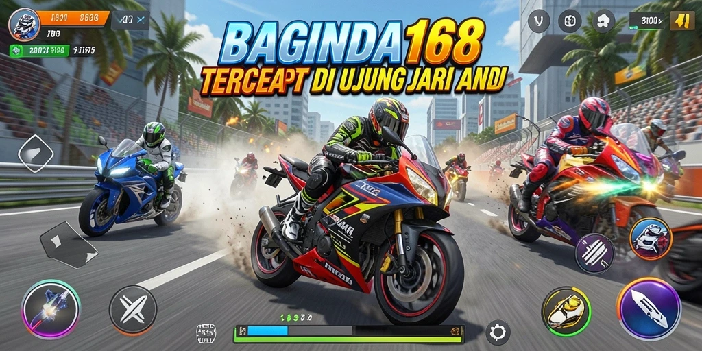 Gameplay seru dari BAGINDA168 dengan balapan motor yang menegangkan.