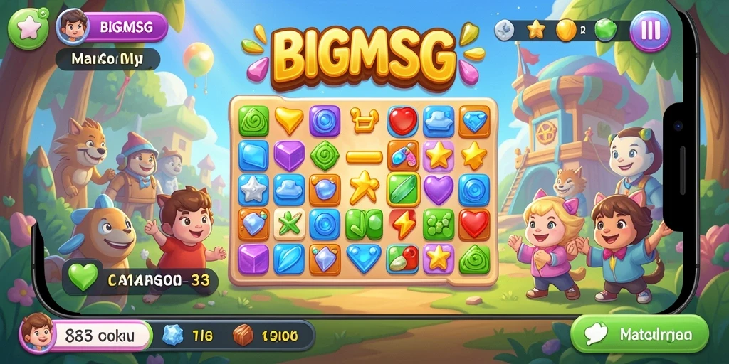 Tangkapan layar gameplay BIGMSG yang menampilkan aksi Match-3 yang menarik.