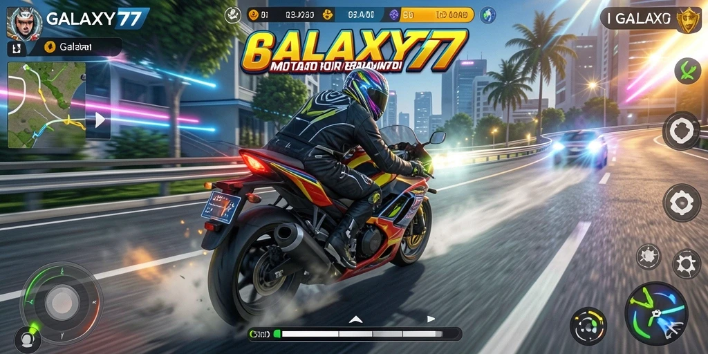 Screenshot menampilkan aksi balapan motor yang mendebarkan.