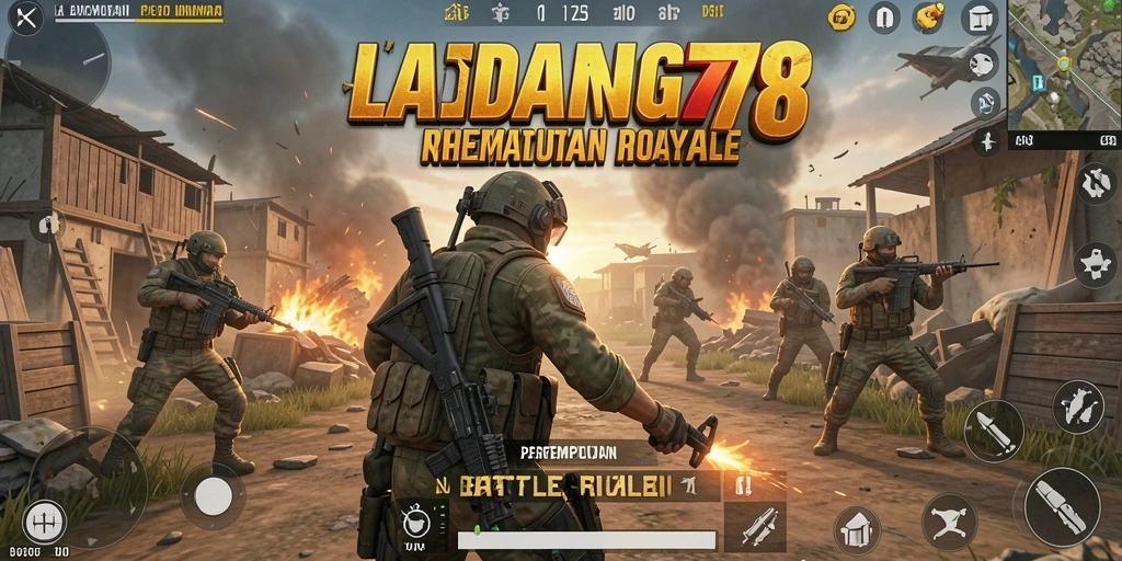 Screenshot dari gameplay mendebarkan LADANG78 dalam pertempuran Battle Royale.