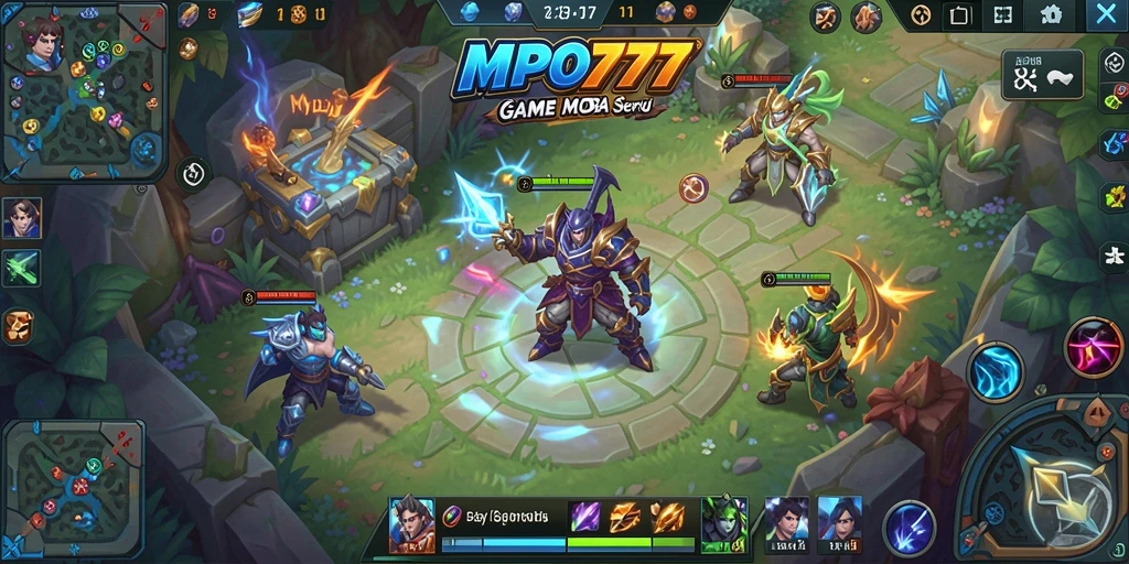 Tampilan gameplay seru dari MPO777 dengan aksi karakter MOBA.