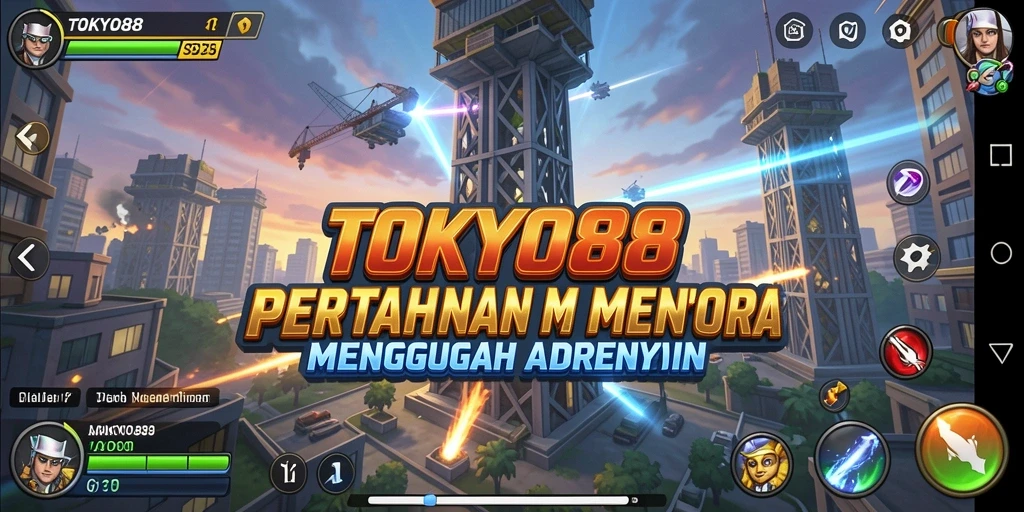 Tampilan gameplay <strong>TOKYO88</strong> yang menunjukkan suasana pertempuran Tower Defense.